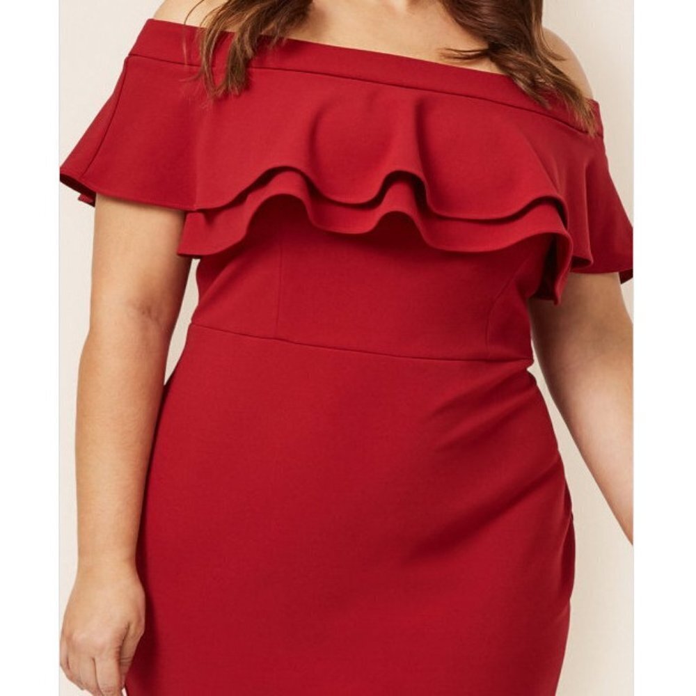 Women Le Chateau Knit Crêpe Off-the-Shoulder Dress Size 2X Red - Picture 5 of 6